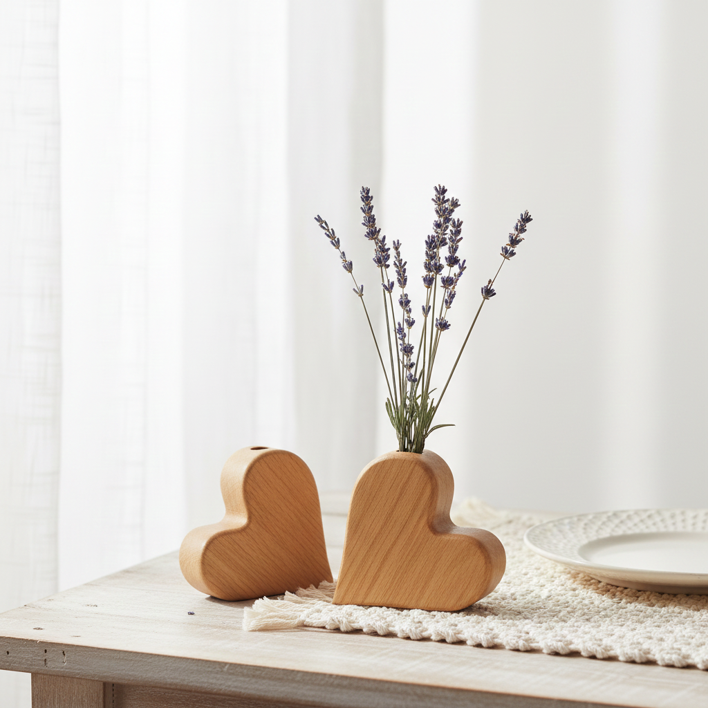 Dubová váza – srdce z masivního dubu